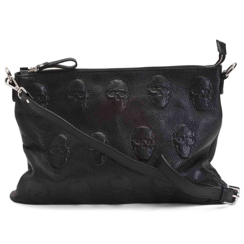 NEW IO Pelle Leather Skull Crossbody Handbag